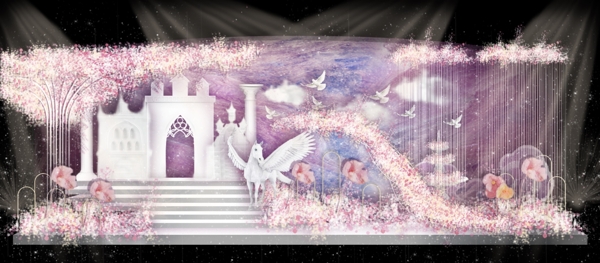 紫色星空梦幻城堡主背景婚礼效果图