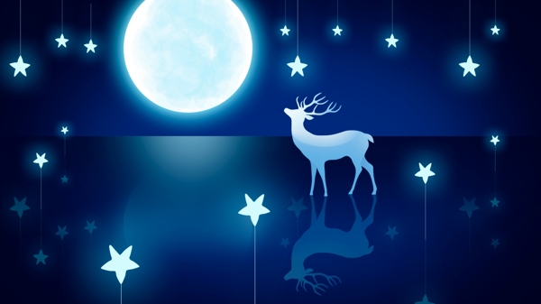 梦幻麋鹿星星月亮插画