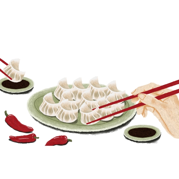 彩绘立冬吃饺子可商用元素