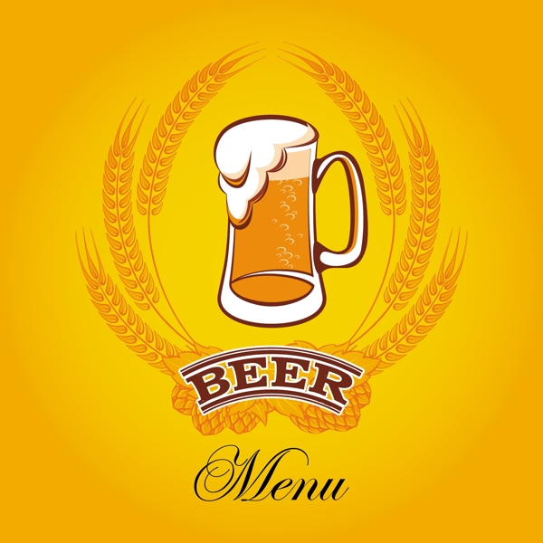 黄啤酒风格菜单封面设计矢量图01
