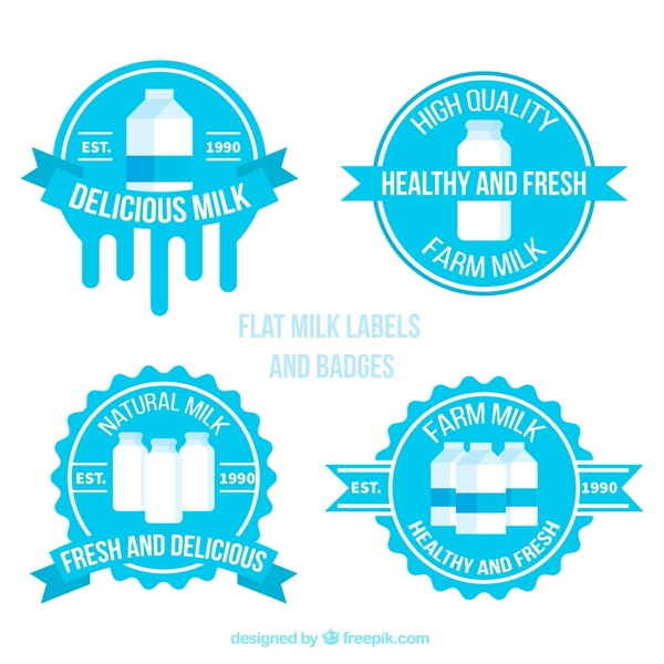扁平化牛奶标签和徽章