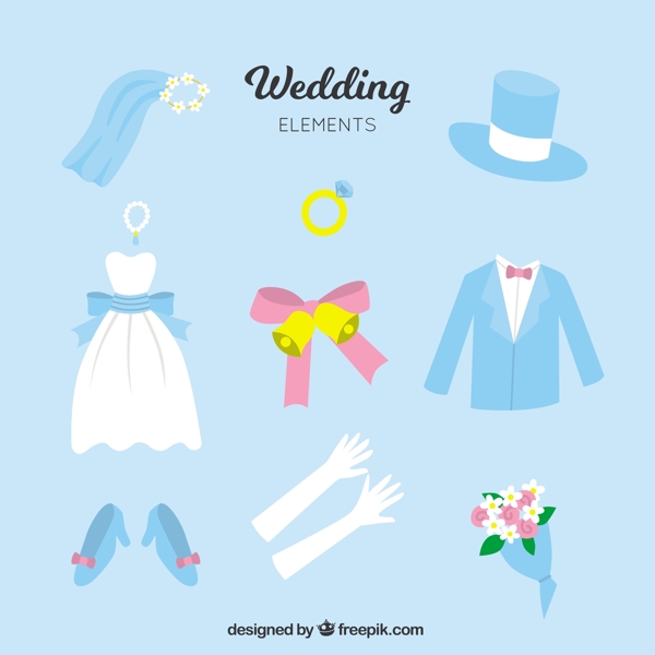 蓝色婚礼元素图标设计素材
