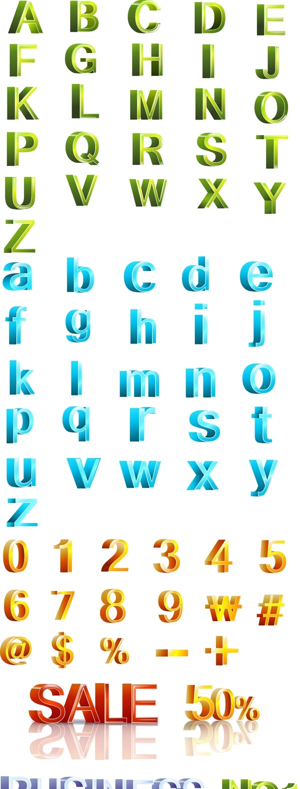 的字母及数字矢量素材修正版本三维的信