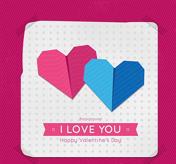创意折纸爱心情人节贺卡矢量图图片