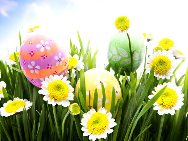 花丛里的复活节彩蛋图片