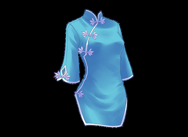 蓝色旗袍服装插画png元素