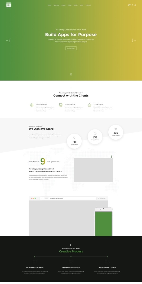 绿色渐变精美的科技商务网站模板首页