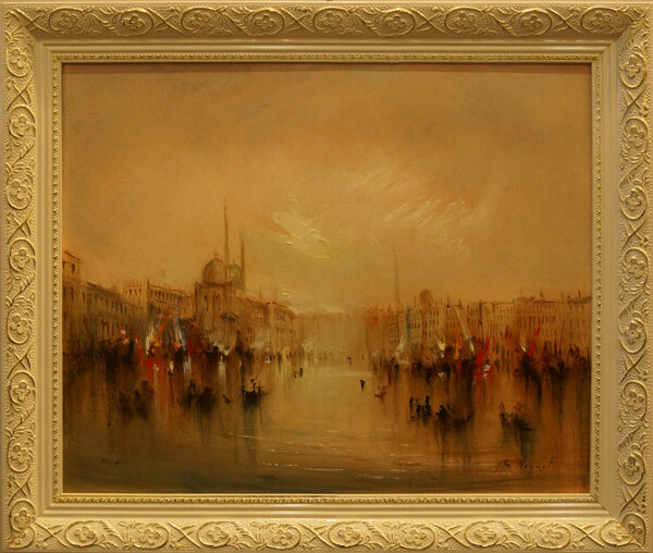 油画威尼斯的黄昏图片
