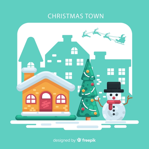 圣诞小城房屋和雪人图片