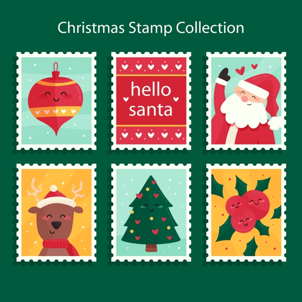 精美邮票样式的圣诞标签