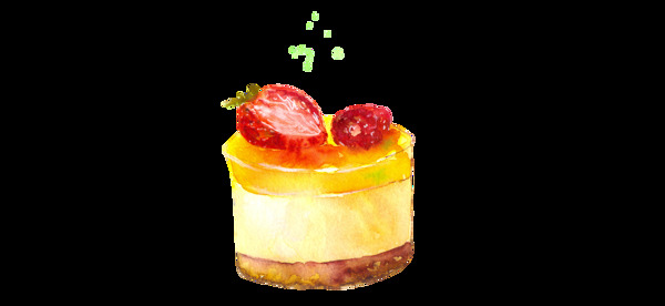 手绘草莓美味蛋糕png透明素材