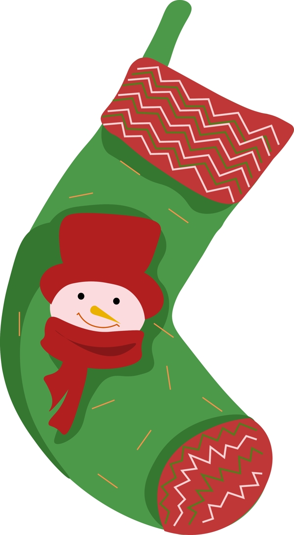 圣诞雪人绿色袜子元素