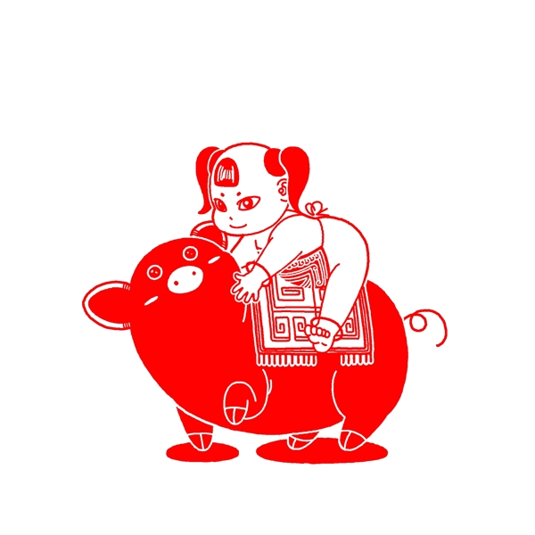 喜庆新年红色卡通可爱猪剪纸