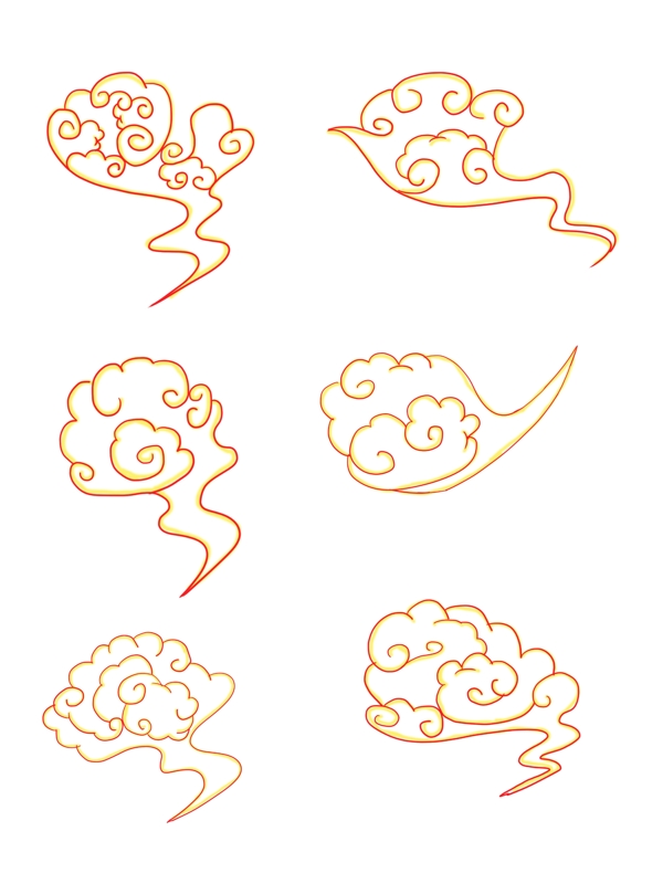 手绘喜庆中国风线性祥云装饰图案元素
