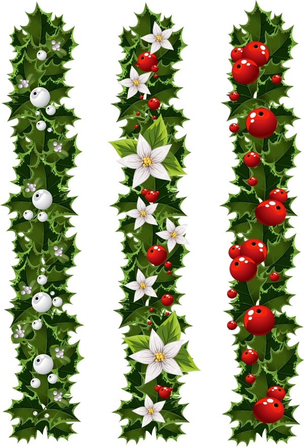 圣诞绿叶鲜花装饰矢量图片