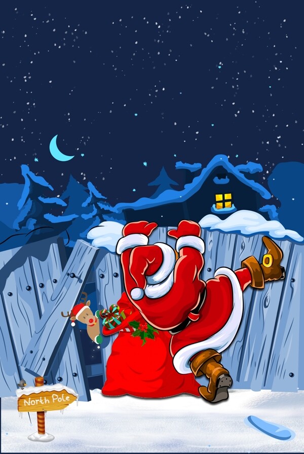 平安夜圣诞节卡通手绘广告背景图