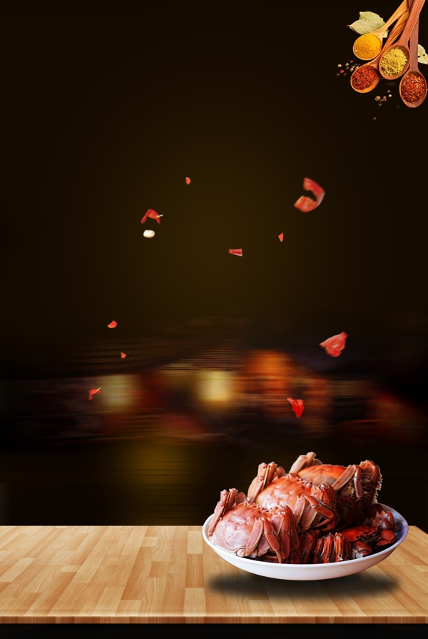 大闸蟹创意美食中国风广告背景