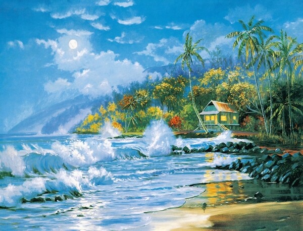 大海风景油画图片