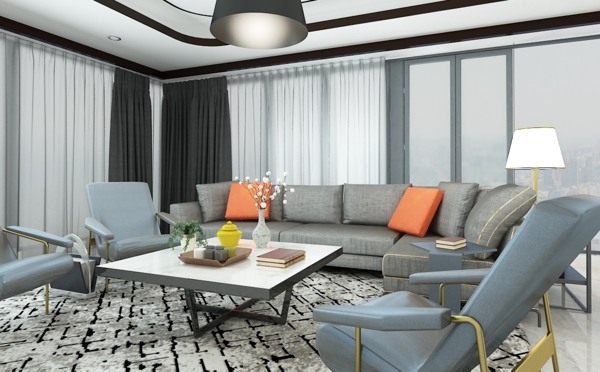 大气现代风格客厅空间装修设计效果图