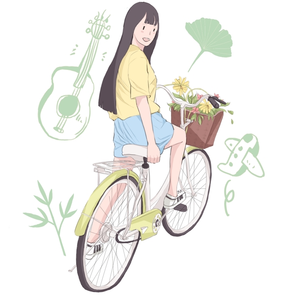 春游骑自行车插画