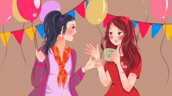 女生生日聚会卡通背景
