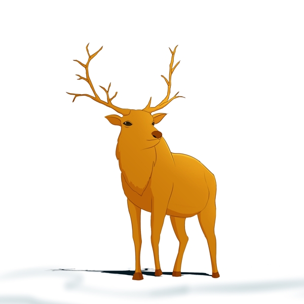 圣诞节节日踩在雪地的金色麋鹿注视远方