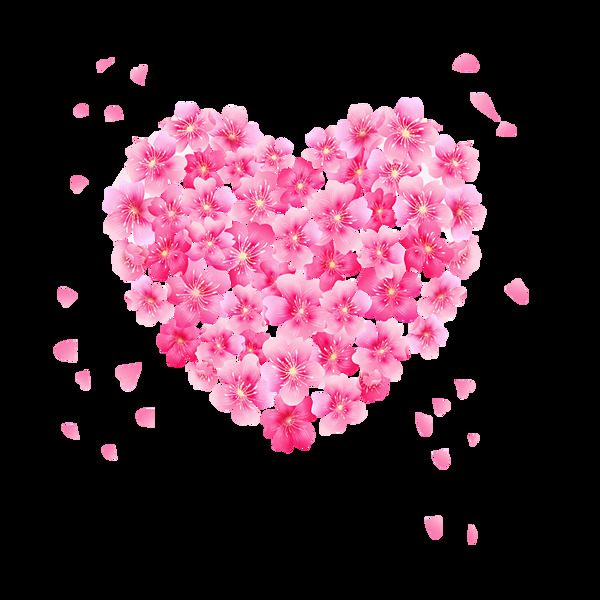 浪漫粉色心形花瓣情人节元素