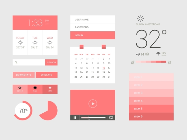 粉色风格天气应用PSD模板
