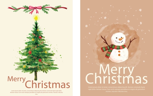 两款手绘水彩圣诞节海报