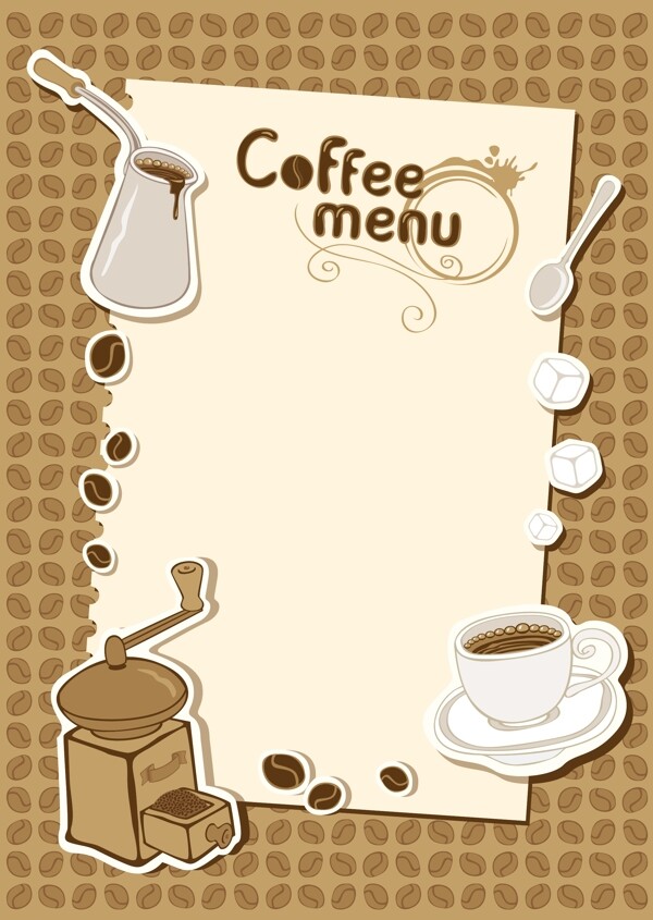 咖啡豆背景咖啡店菜单设计矢量素材