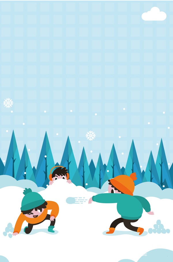 卡通雪花玩雪球背景