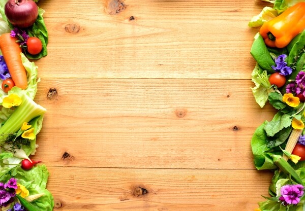 木板蔬菜边框背景图片