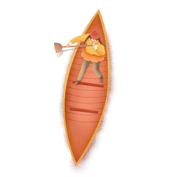 手绘划船的少女人物设计