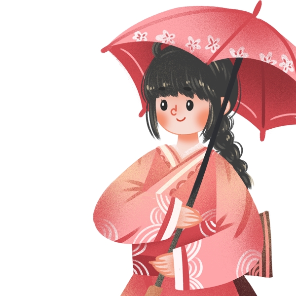 清新可爱撑着伞穿着和服的女孩