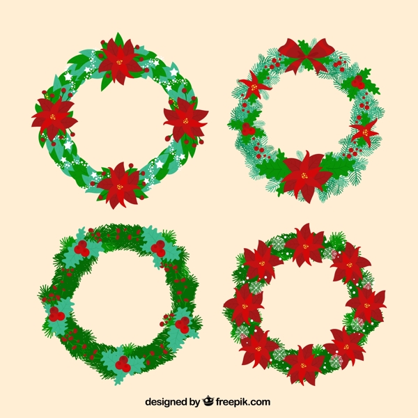 4款绿色圣诞花环