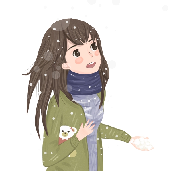 小清新玩雪的女孩漫画人物设计
