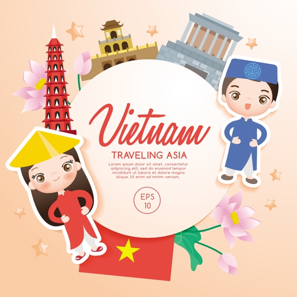 卡通越南旅游海报矢量素材下载