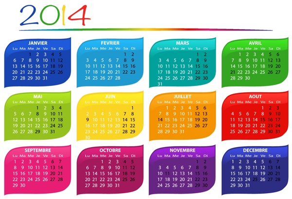 色彩鲜亮的2014年日历