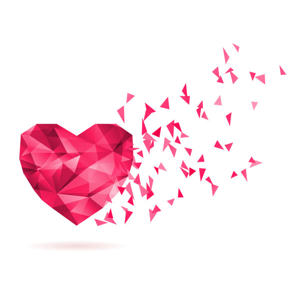 浪漫红色心形钻石元素