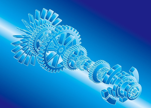 蓝色动感光线齿轮商务科技背景图片