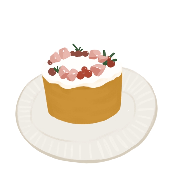 桃子草莓蛋糕手绘可爱