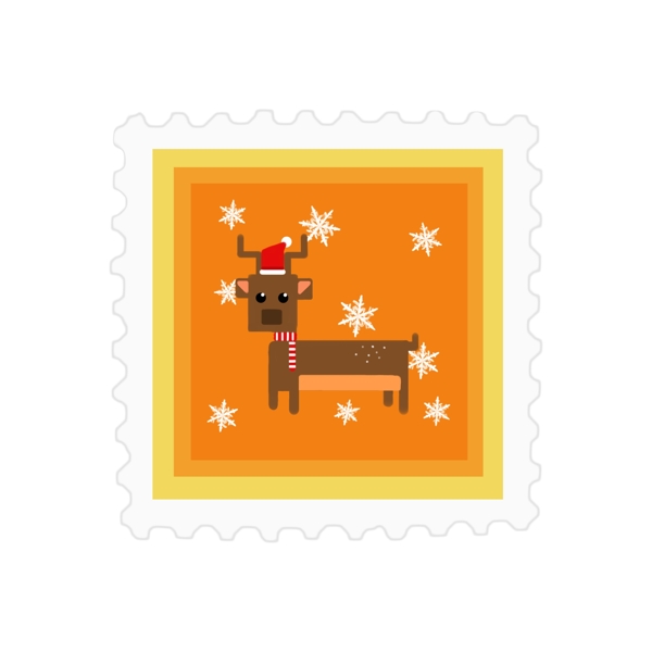 原创圣诞邮票贴纸黄色可爱元素