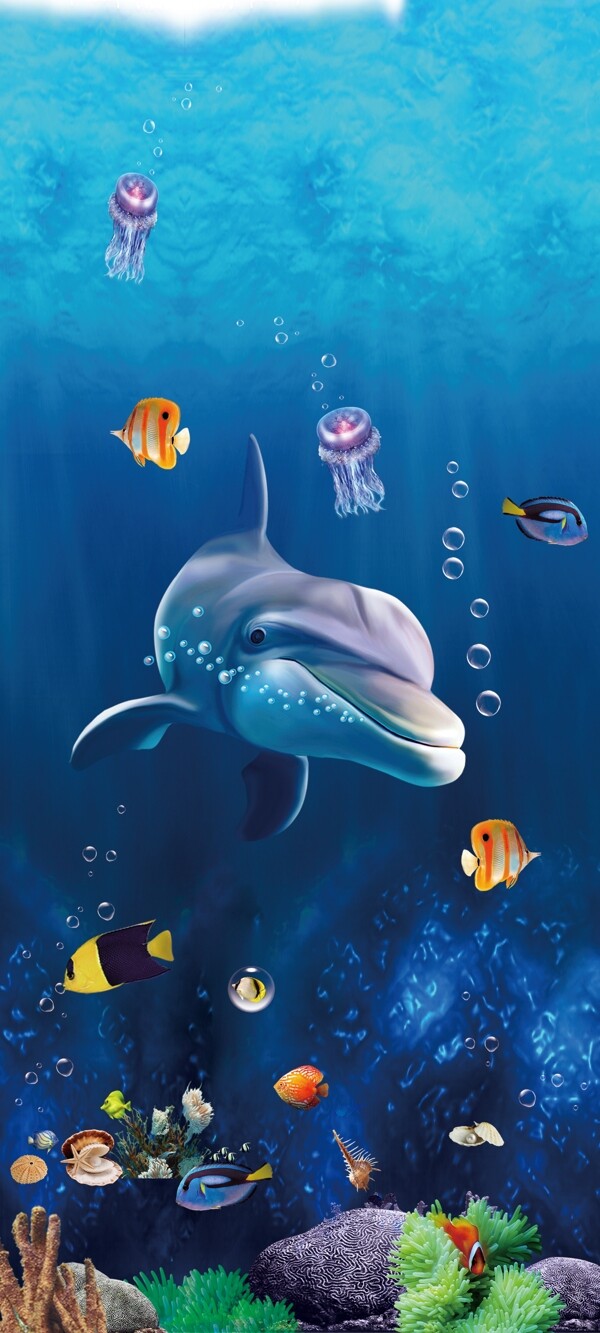 竖版海底世界海豚分层