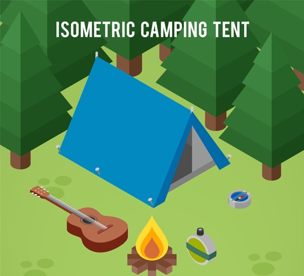 蓝色郊外野营帐篷矢量素材