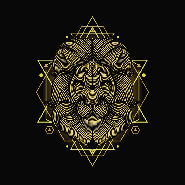 矢量金色线条狮子王