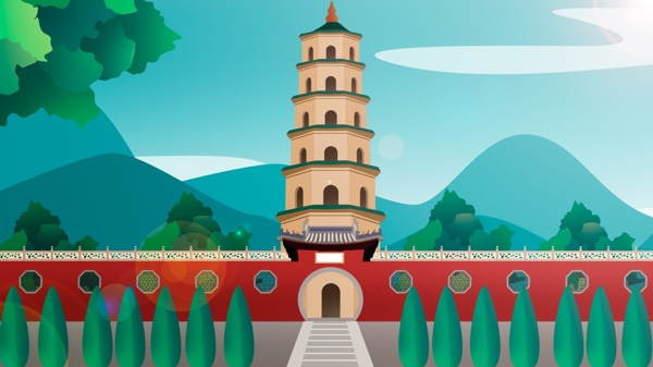 中国风历史建筑舍利生生塔