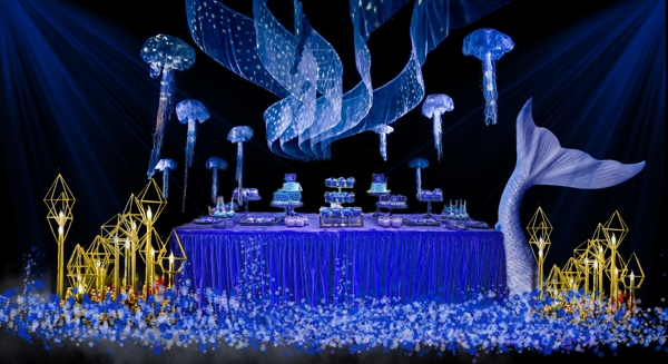 海洋风婚礼蓝色大海的传说甜品区