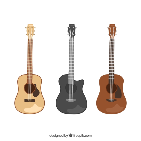 三个写实风格吉他插图