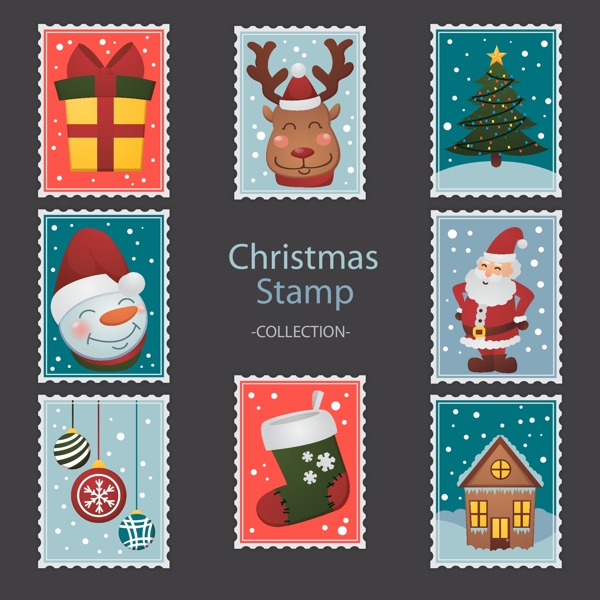 彩色卡通的圣诞邮票标签
