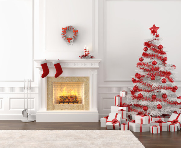 壁炉和圣诞树
